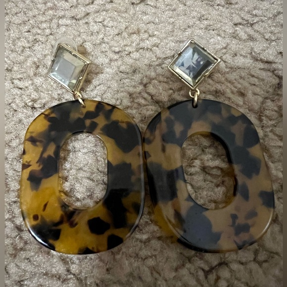 Black And Brown Circle Earrings With Clear Stones - Picture 5 of 6